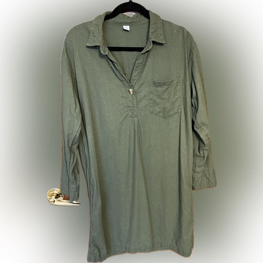 Old Navy Linen/Rayon Tunic/Mini Dress Green 3/4 Sleeve Size M
